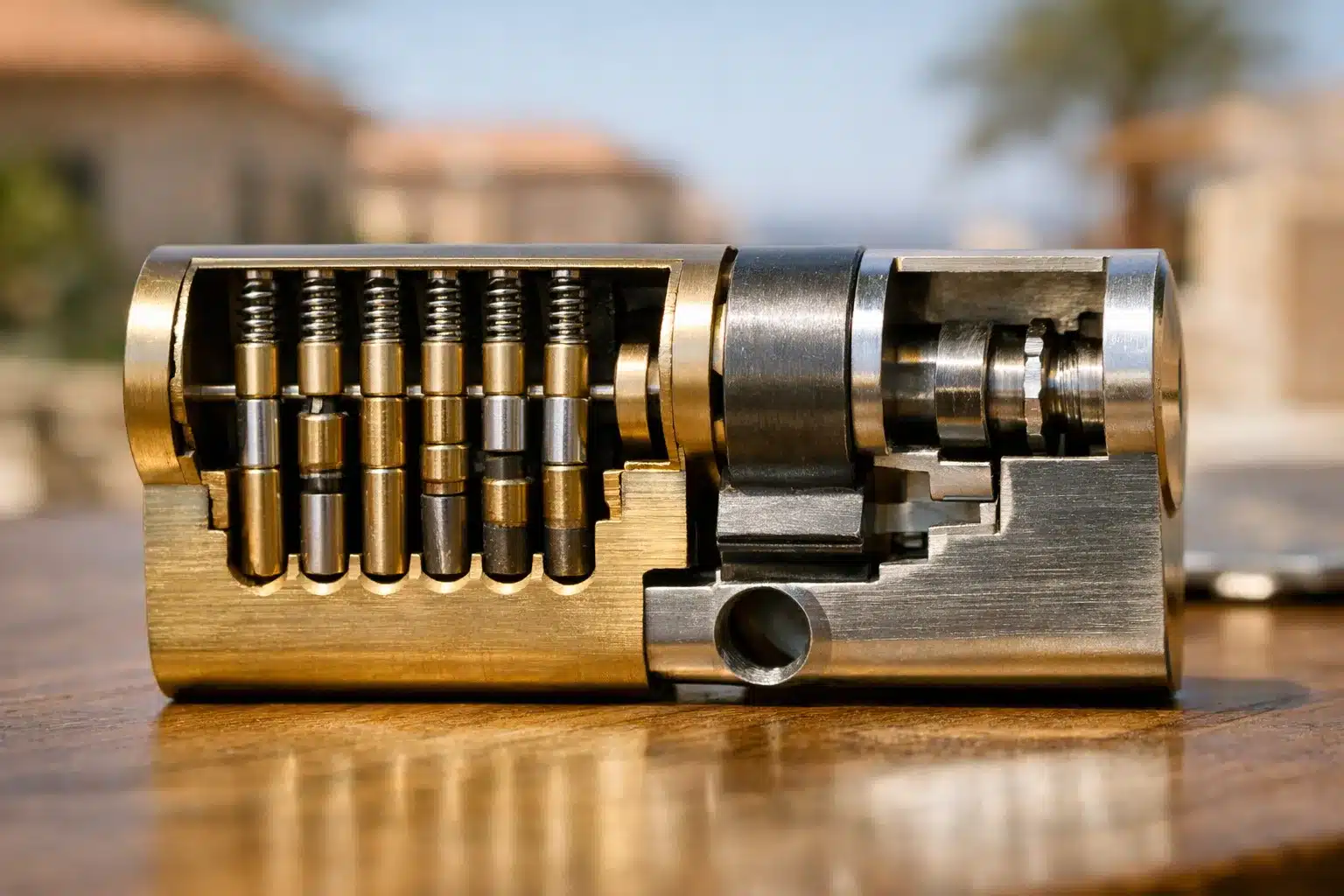 חתך של מנעול צילינדר בטיחותי