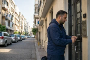 מנעולן בבני ברק, רחוב בנייה צפופה וכניסה לבניין