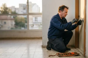 מנעולן בגני תקווה - רגע פתיחת דלת נעולה בכניסה לבניין מגורים