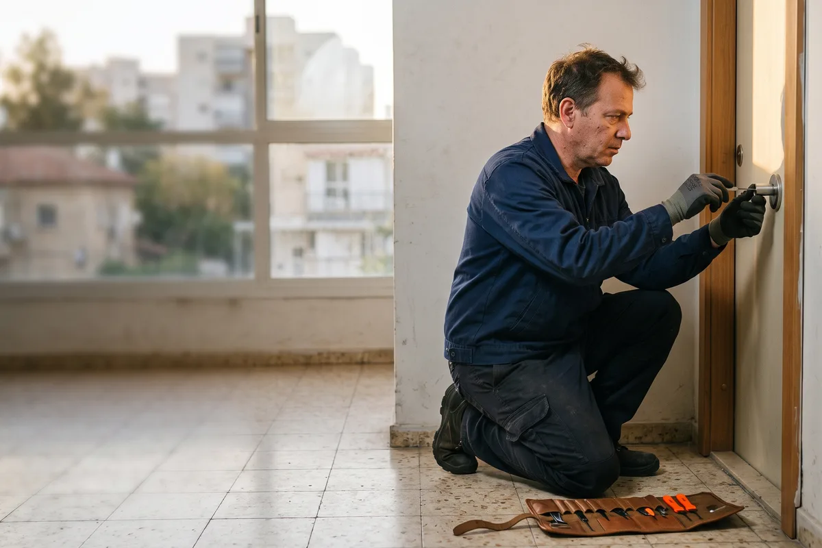 מנעולן בגני תקווה - רגע פתיחת דלת נעולה בכניסה לבניין מגורים
