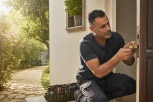 מנעולן בגדרה מחליף צילינדר בדלת כניסה של בית פרטי