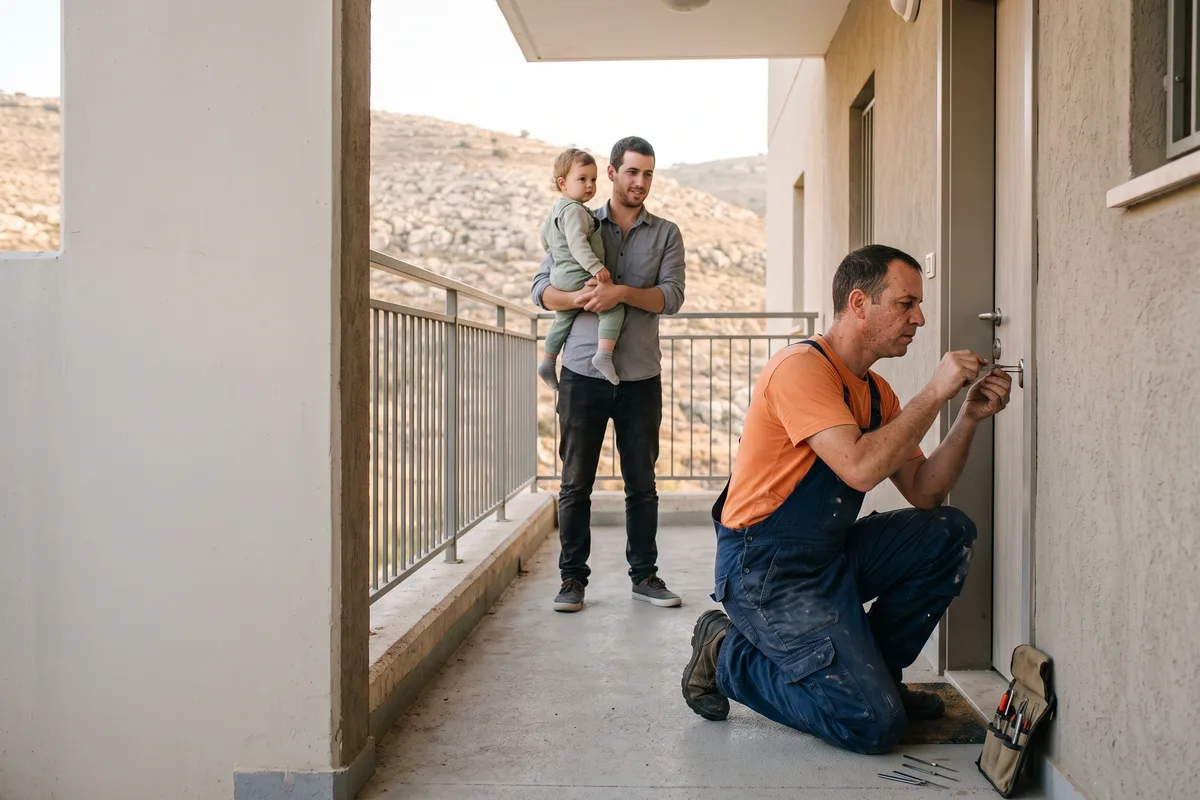 מנעולן בכרמיאל פותח דלת דירה בבניין על מדרון