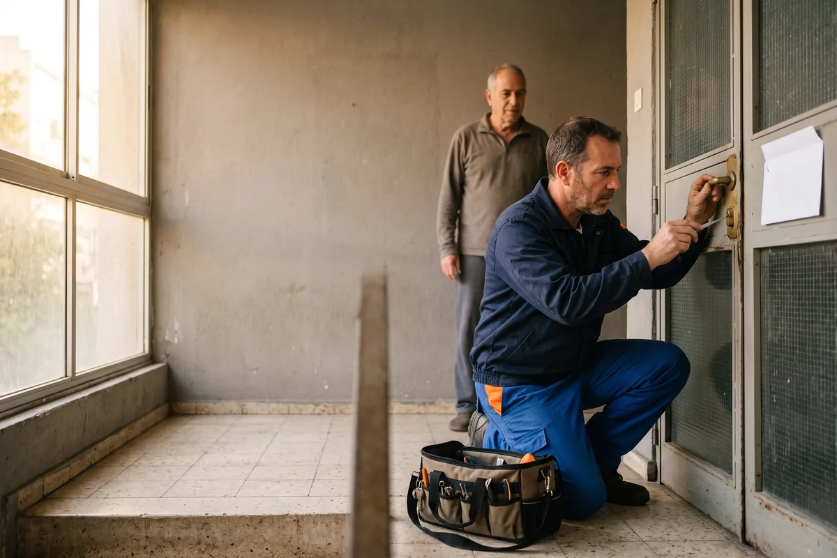 מנעולן בקריית עקרון פותח דלת דירה נעולה בבניין ותיק